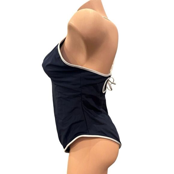 Women’s Aerie Plunge One Piece Swimsuit Navy Blue White Contrast Piping Size XL - Picture 3 of 11